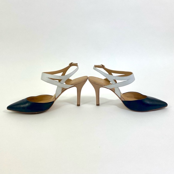 Pointy Black Toe Heels with White Leather Straps - Picture 6 of 9